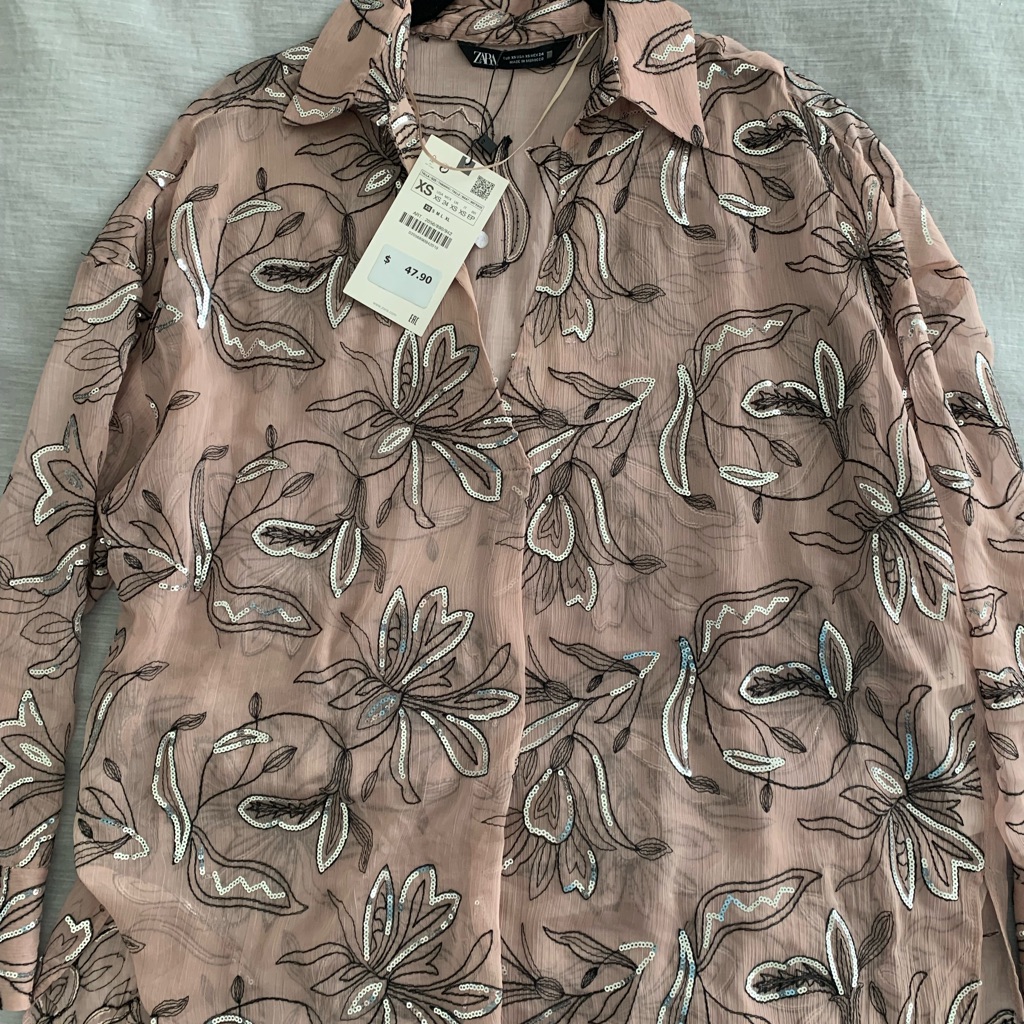 Zara Men's Lightweight Floral Shirt Jacket - Mauve
